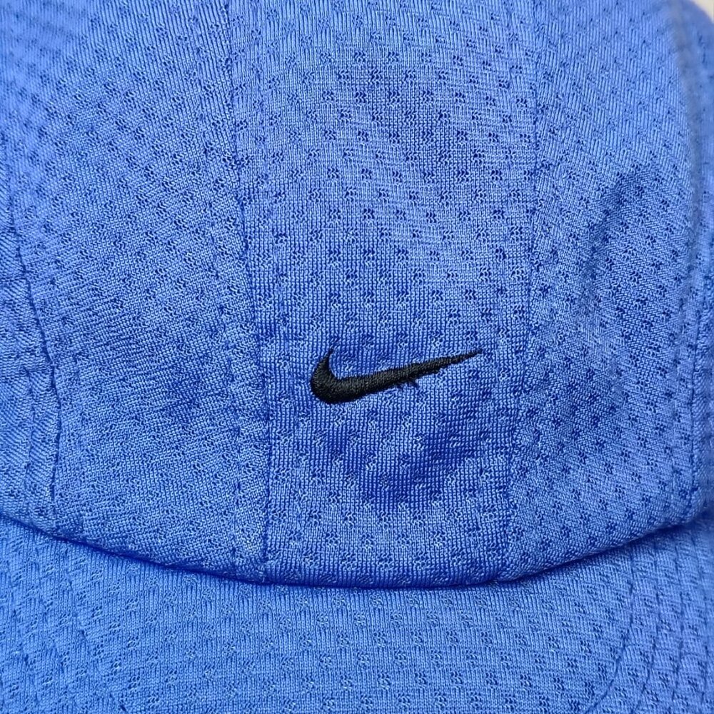 VINTAGE Nike Hat Cap Blue Black Tailwind 7 Panel Mesh Mini Swoosh Running - Picture 3 of 16